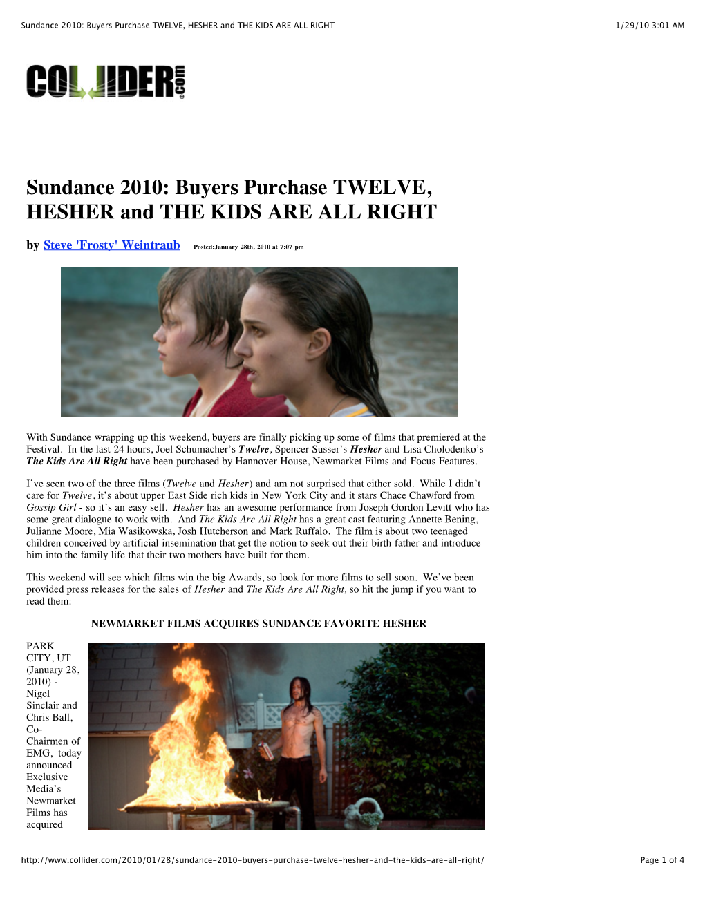 Sundance 2010 Buyers Purchase TWELVE, HESHER and the KIDS