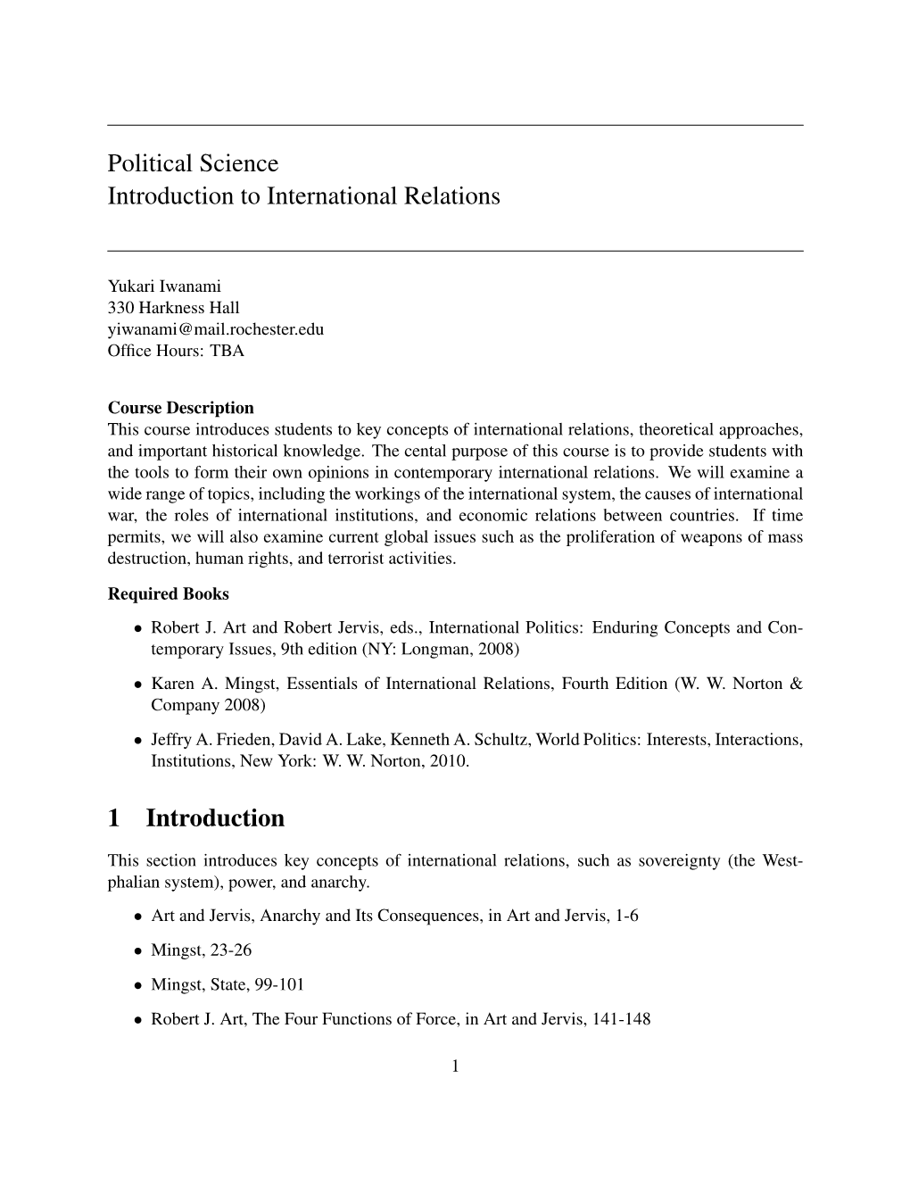 Political Science Introduction to International Relations