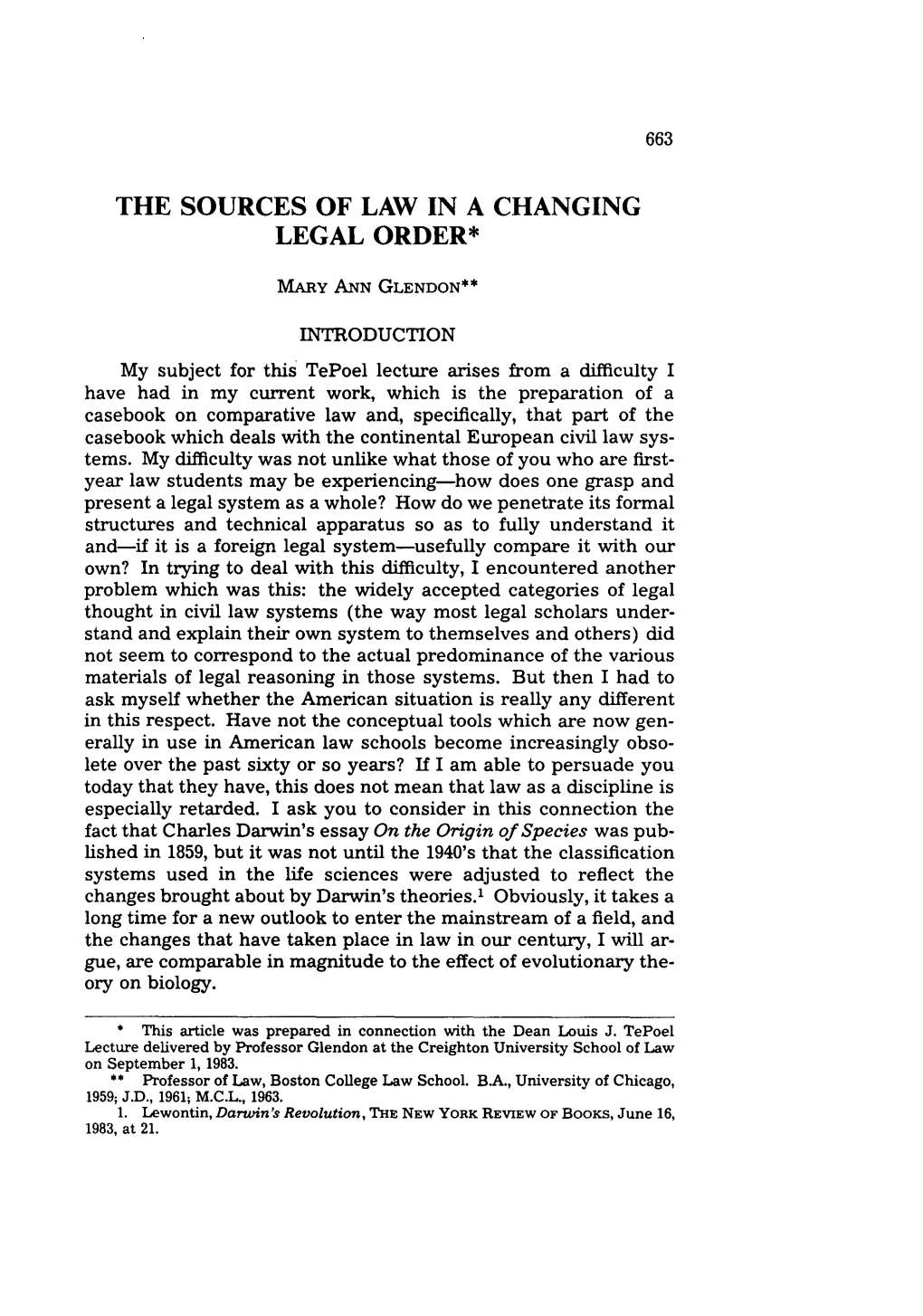 Sources of Law in a Changing Legal Order