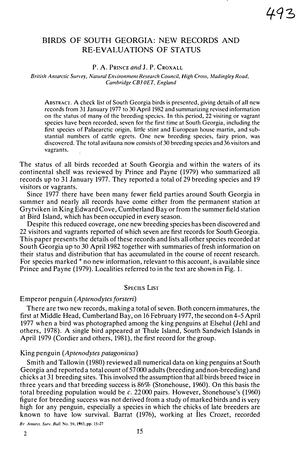 Birds of South Georgia: New Records and Re-Evaluations of Status