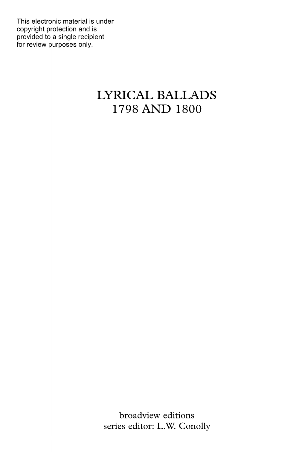 Lyrical Ballads 1798 and 1800