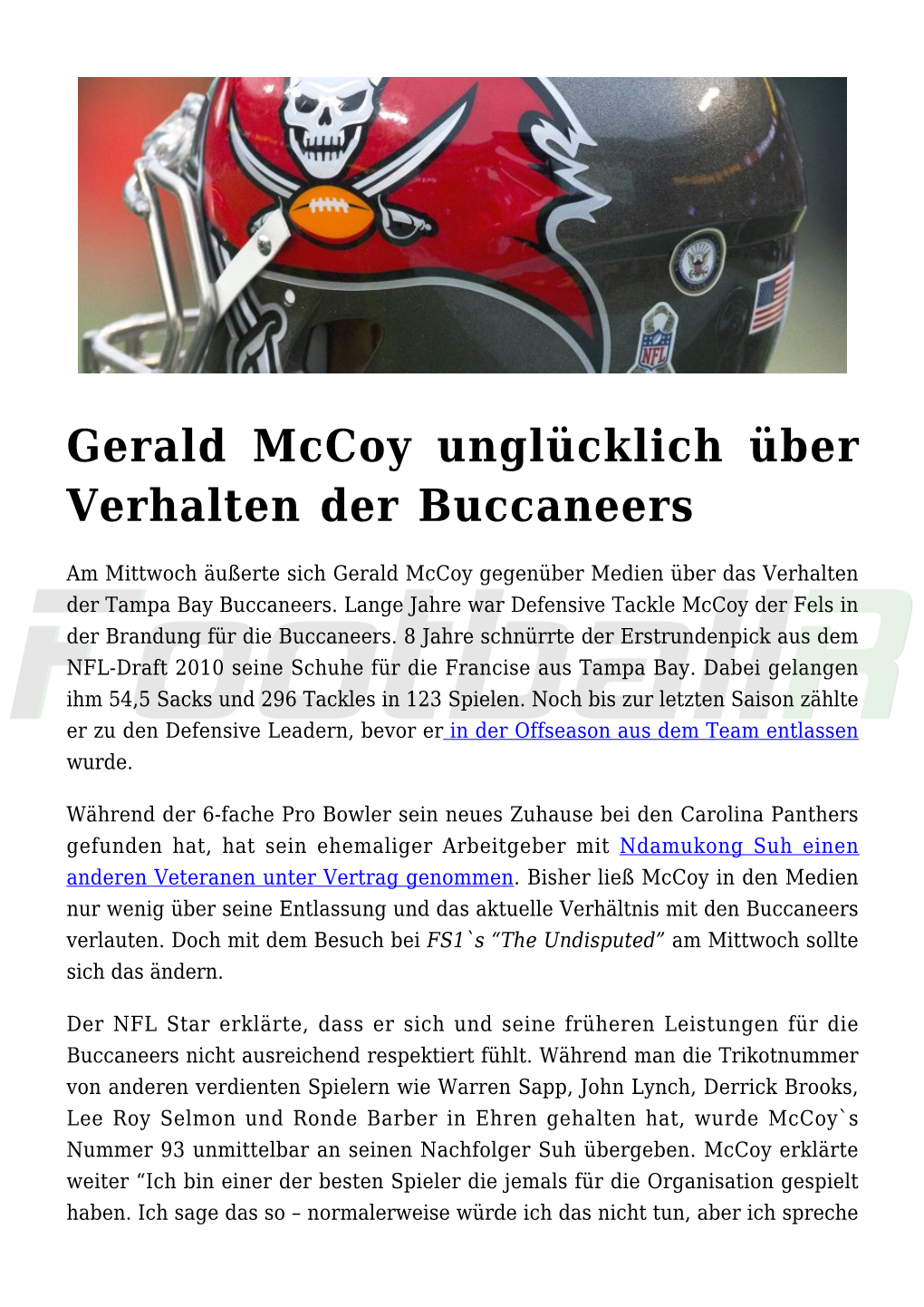 Gerald Mccoy Unglücklich Über Verhalten Der Buccaneers