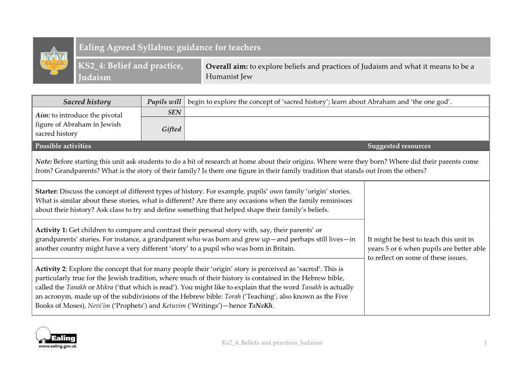 KS2 4: Belief and Practice, Judaism