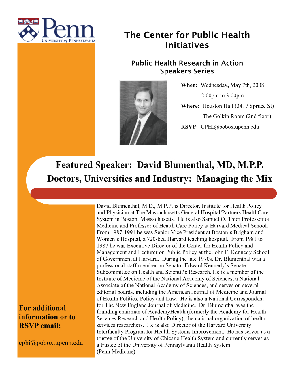 David Blumenthal, MD, MPP Doctors, Universities and Industry