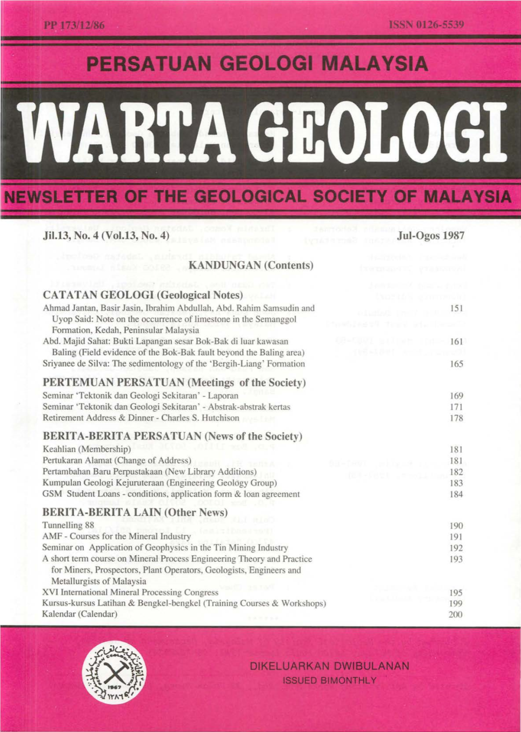 (Voi.13, No.4) KANDUNGAN (Contents) CATATAN GEOLOGI