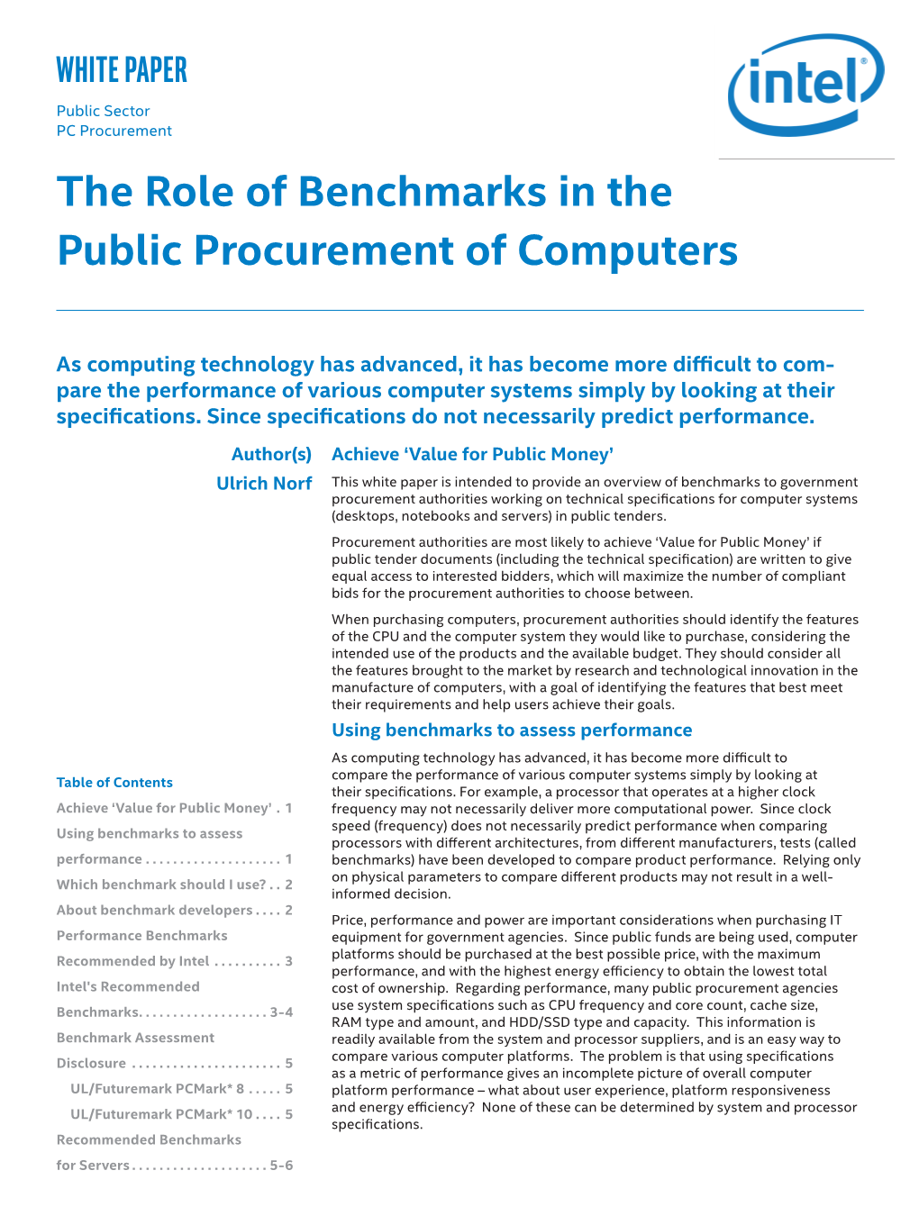 Role of Benchmarks in Public Procurement of Computers