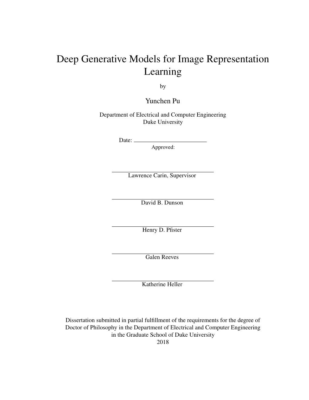 Deep Generative Models for Image Representation Learning