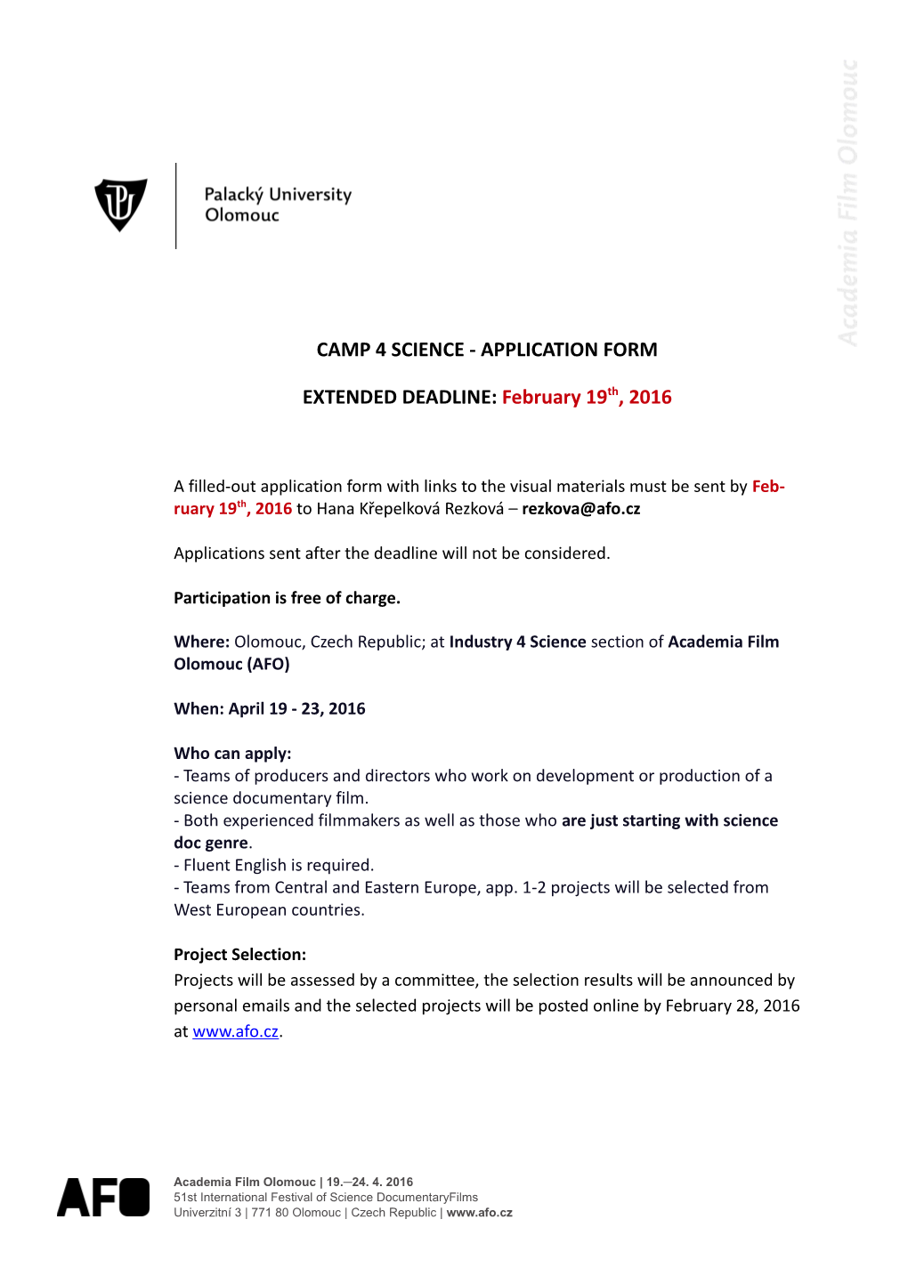 Camp 4 Science - Application Form