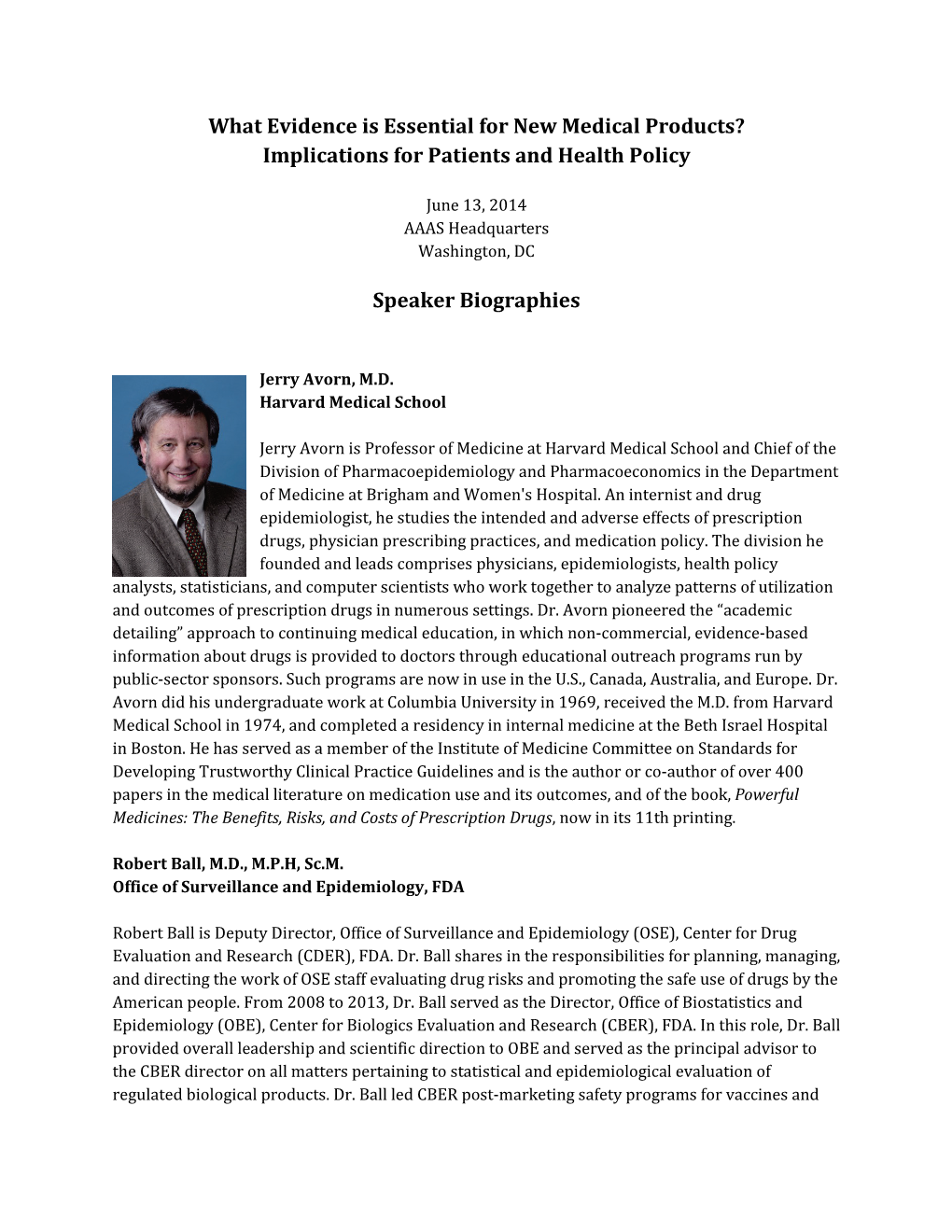 Implications for Patients and Health Policy Speaker Biographies