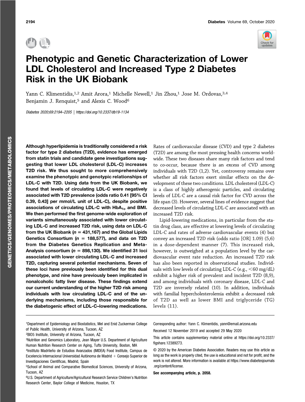 Phenotypic and Genetic Characterization of Lower LDL Cholesterol and Increased Type 2 Diabetes Risk in the UK Biobank