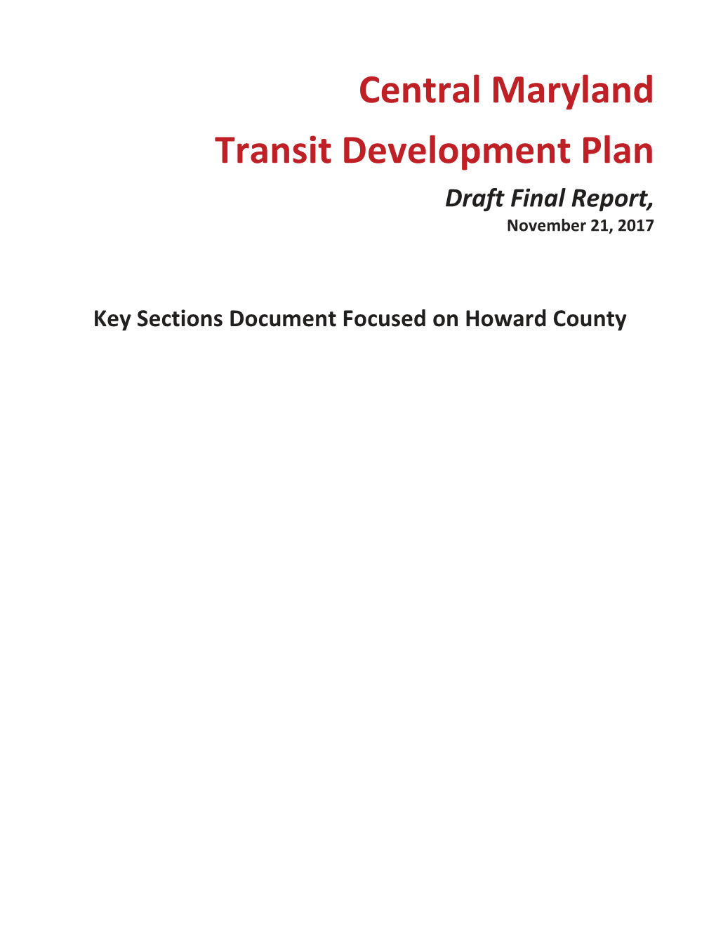 Central Maryland Transit Development Plan Draft Final Report, November 21, 2017