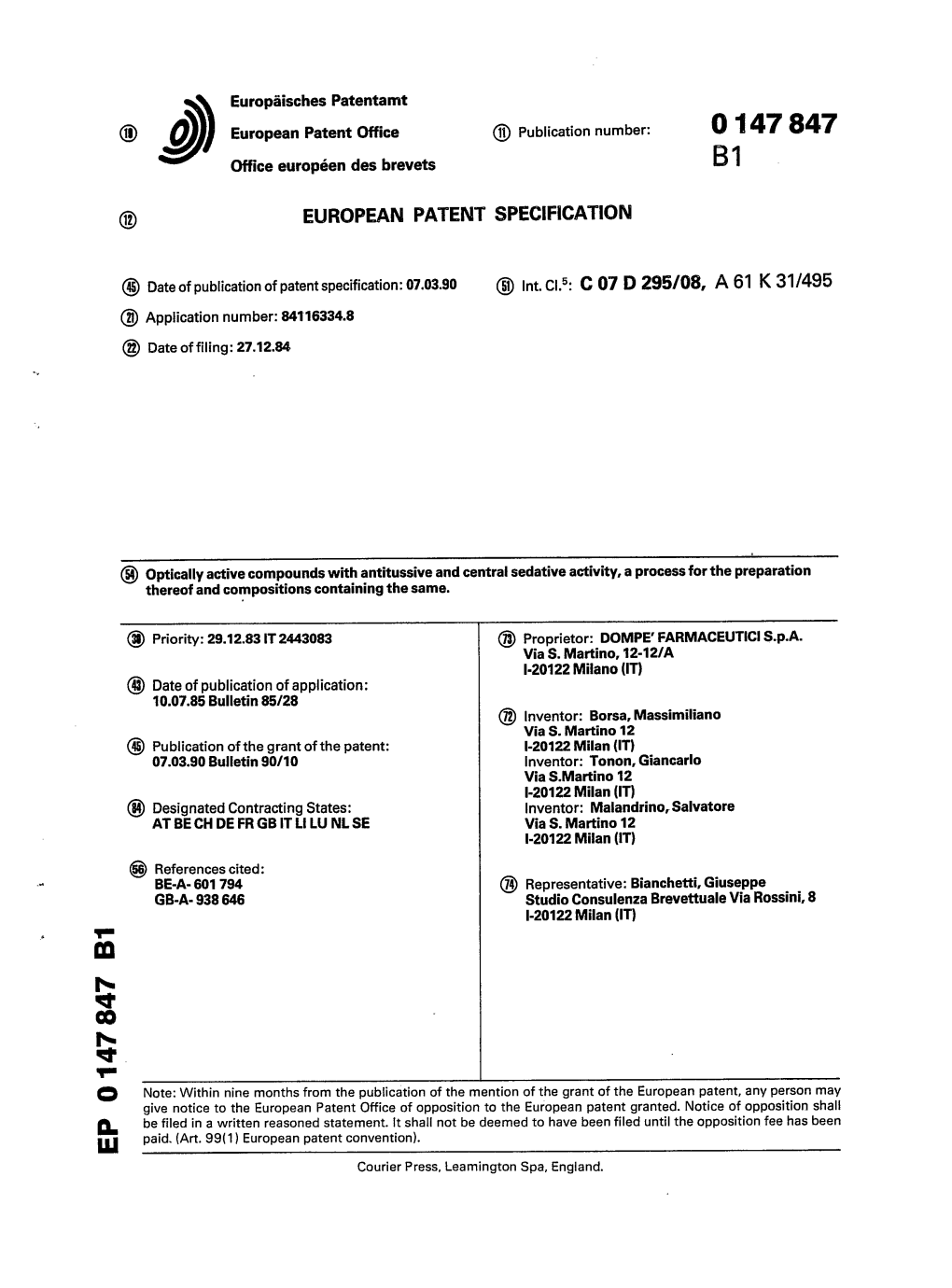 Optically Active Compounds with Antitussive and Central Sedative Activity, a Process for the Preparation Thereof and Compositions Containing the Same