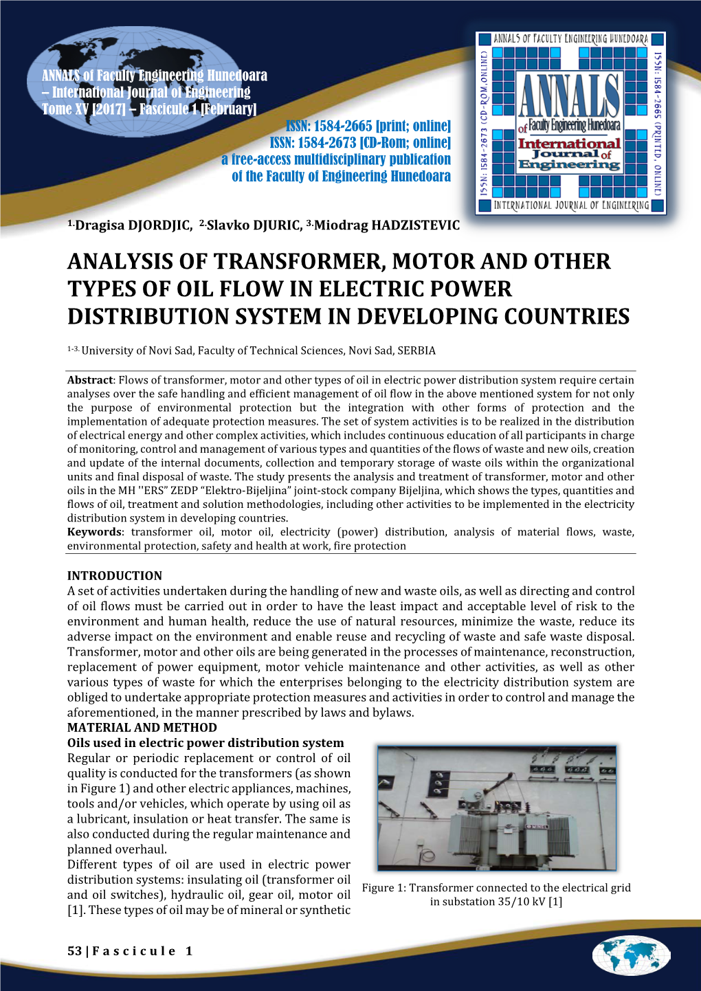 Analysis of Transformer, Motor and Other Types of Oil Flow in Electric Power Distribution System in Developing Countries