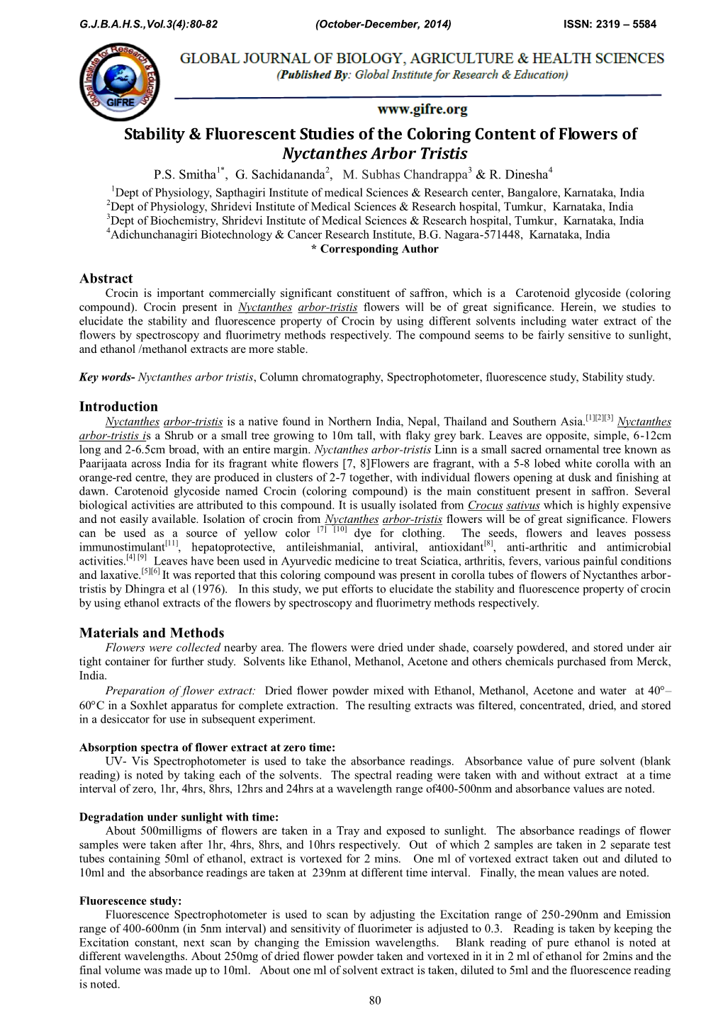 Stability & Fluorescent Studies of the Coloring Content of Flowers Of