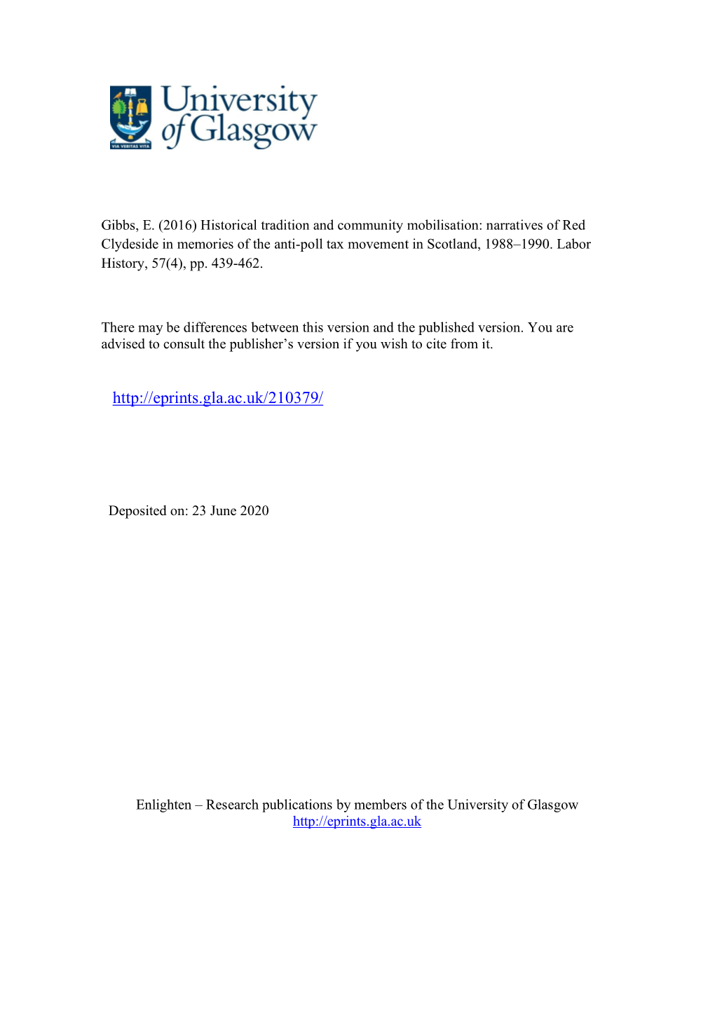 Historical Tradition and Community Mobilisation: Narratives of Red Clydeside in Memories of the Anti-Poll Tax Movement in Scotland, 1988–1990