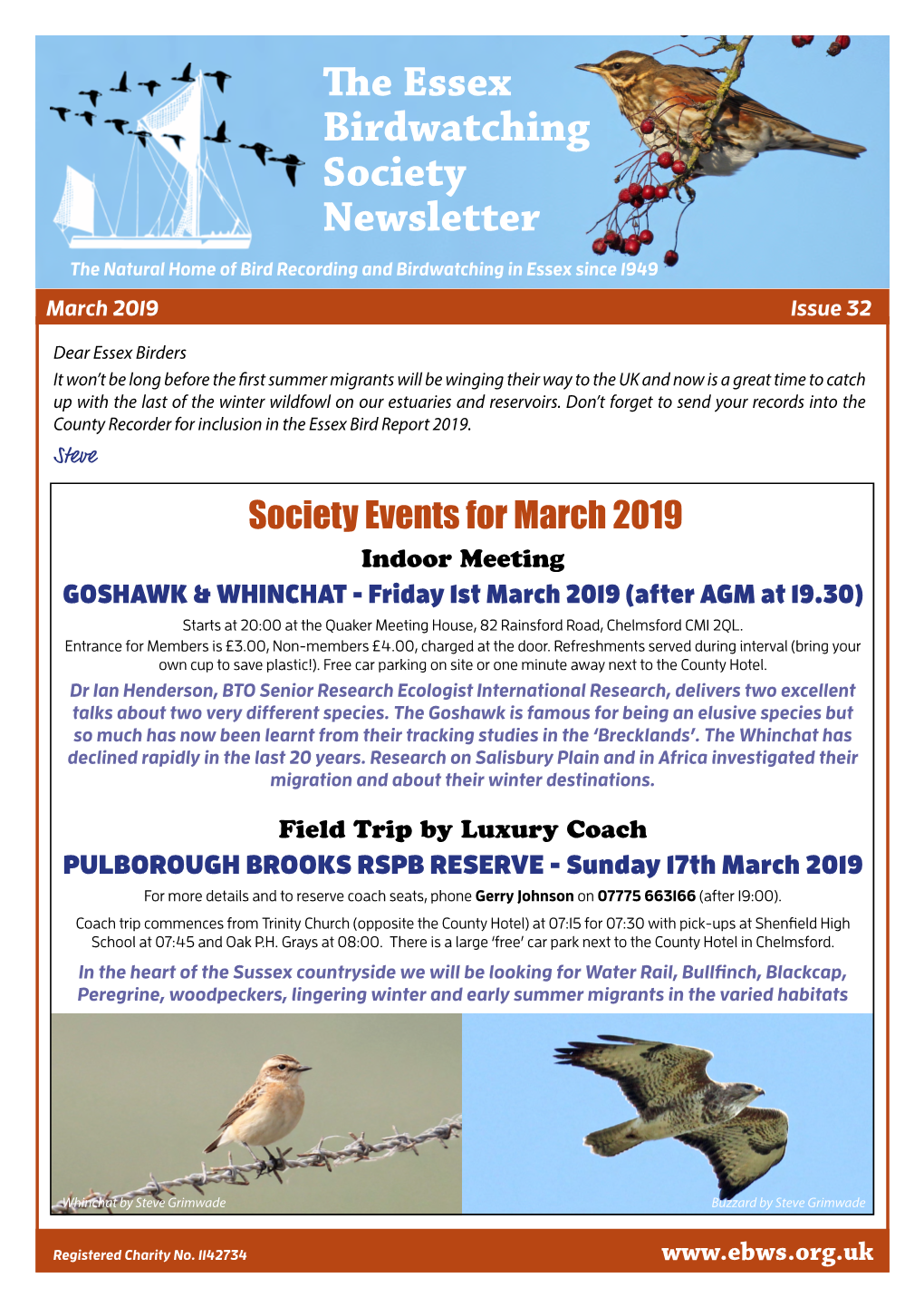 The Essex Birdwatching Society Newsletter the Natural Home of Bird Recording and Birdwatching in Essex Since 1949 March 2019 Issue 32