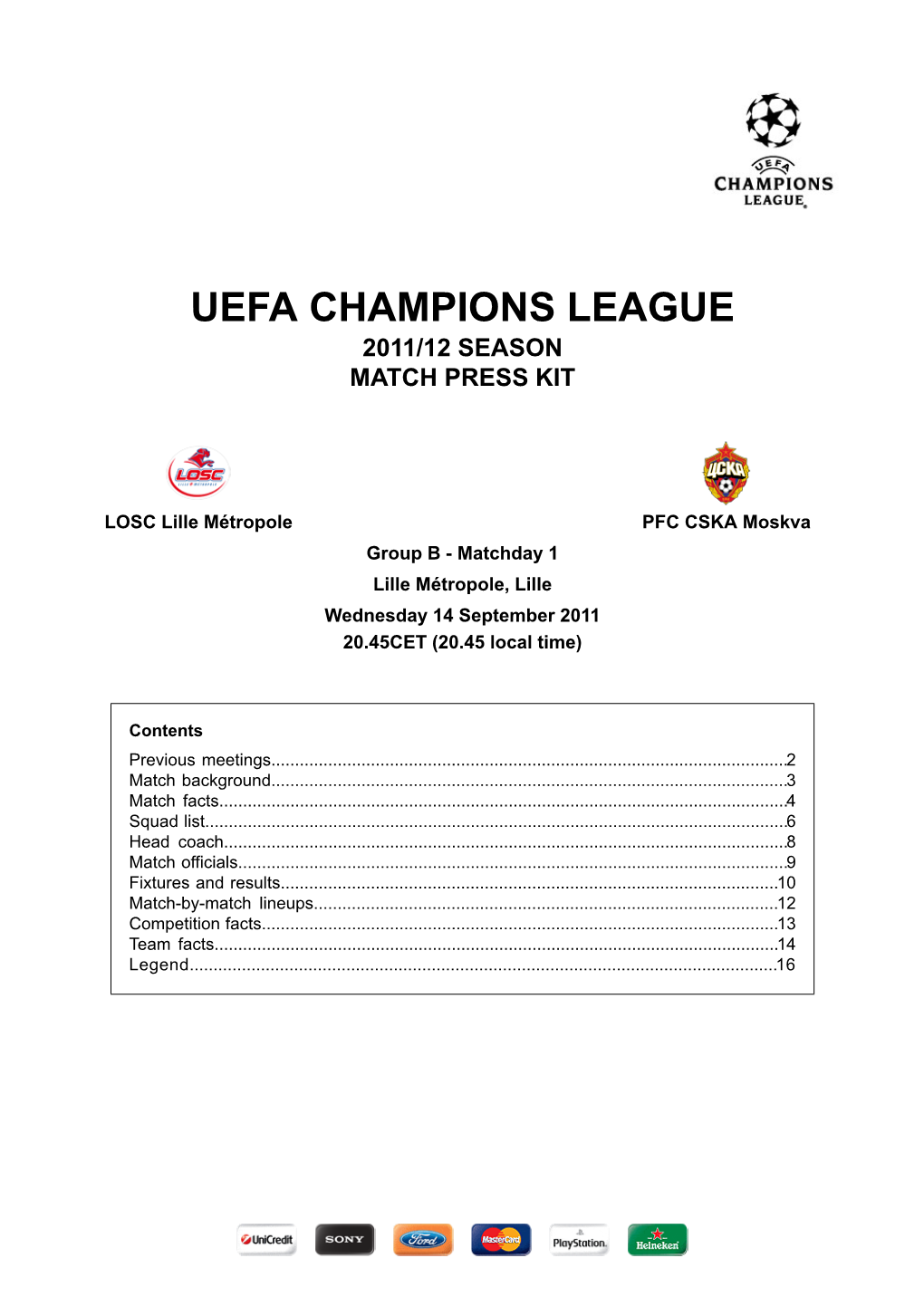 Uefa Champions League 2011/12 Season Match Press Kit