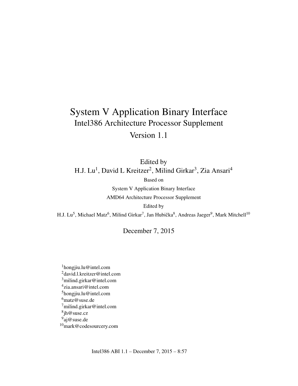 System V Application Binary Interface Intel386 Architecture Processor Supplement Version 1.1