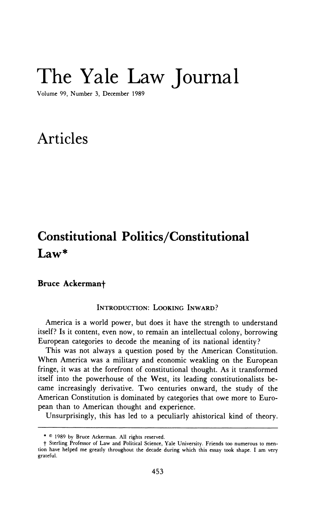 Constitutional Politics/Constitutional Law*