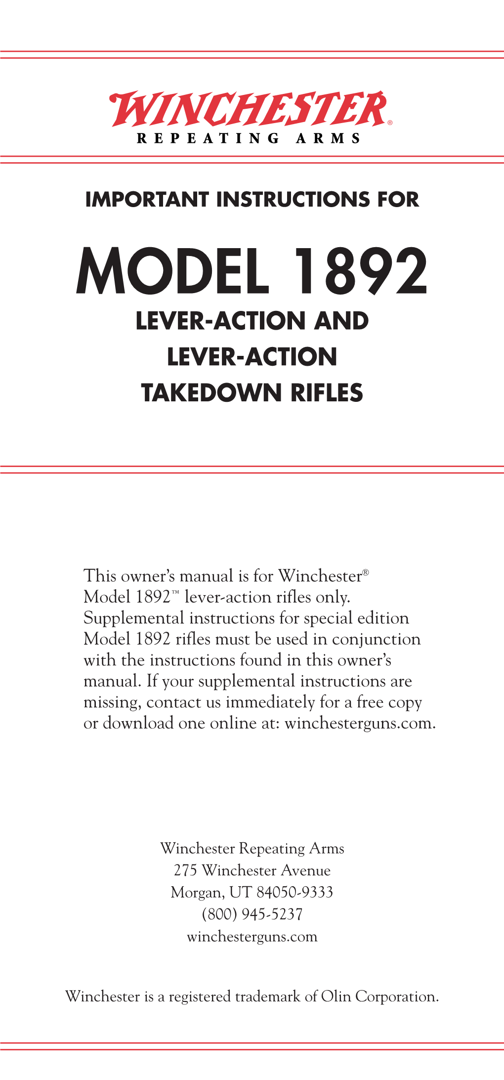 Model 1892 Lever-Action and Lever-Action Takedown Rifles
