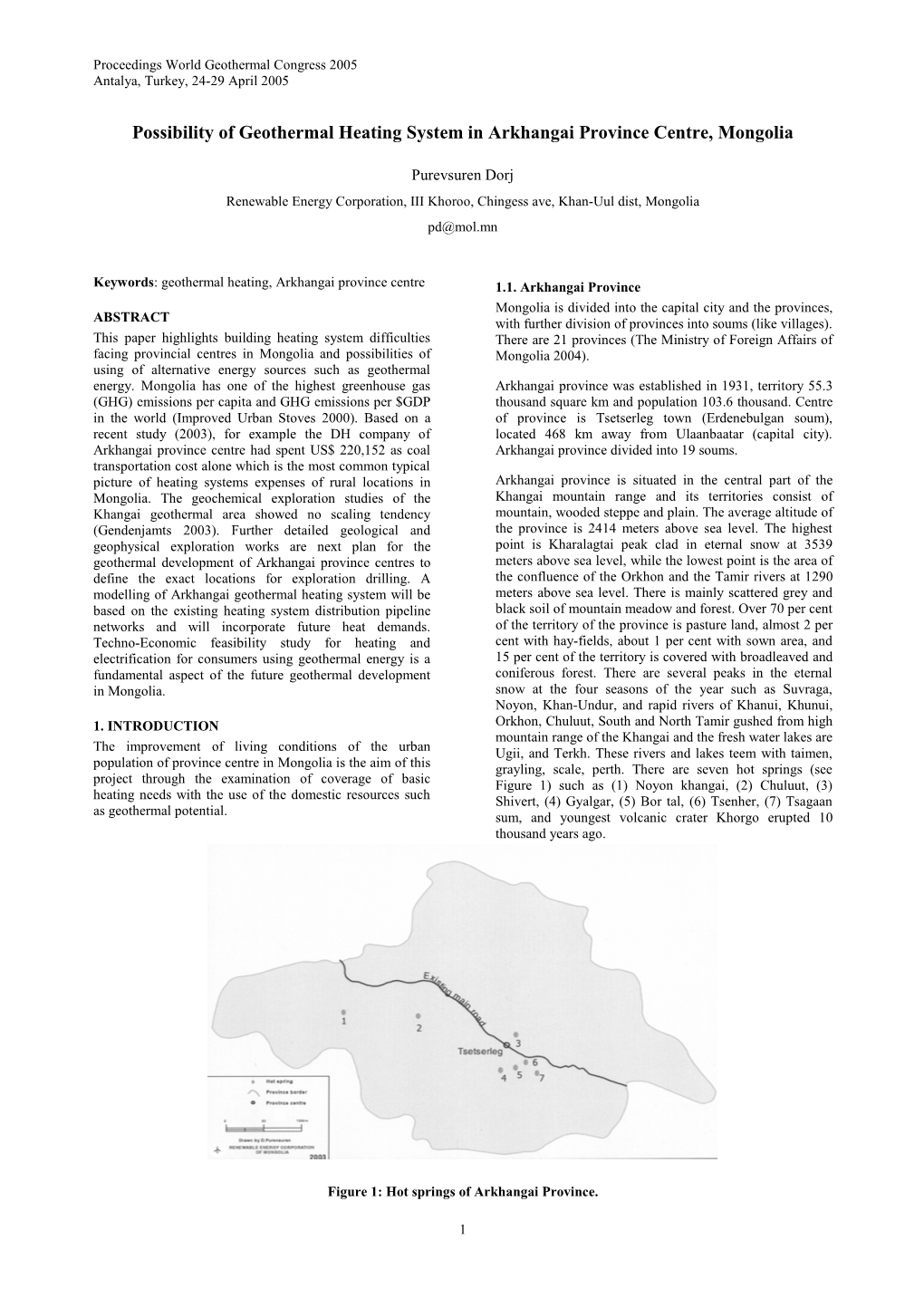 Possibility of Geothermal Heating System in Arkhangai Province Centre, Mongolia