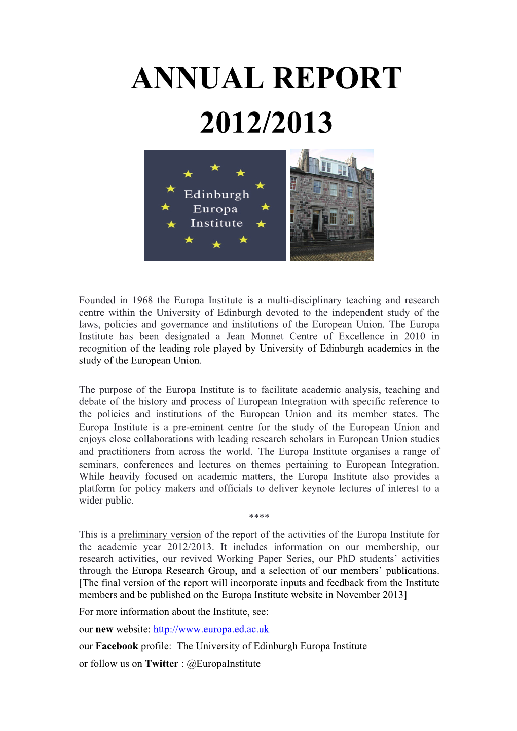 Europa Institute Annual Report 2012/2013