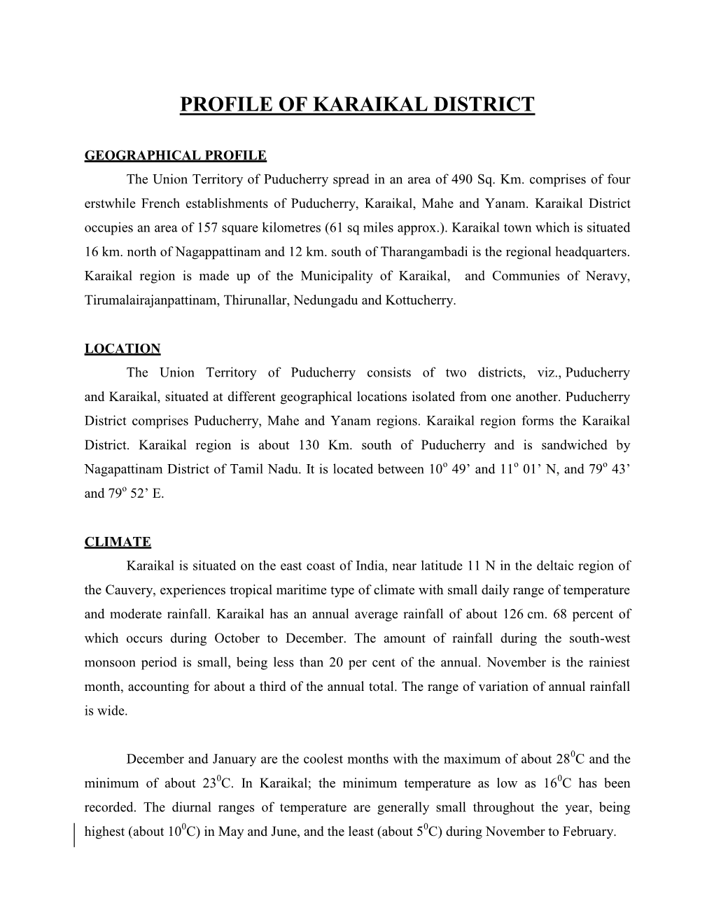 Profile of Karaikal District