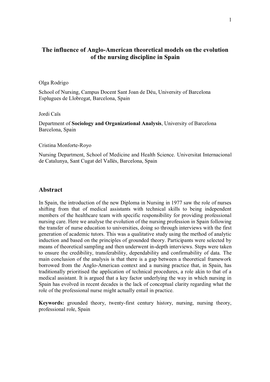 The Influence of Anglo-American Theoretical Models on the Evolution of the Nursing Discipline in Spain