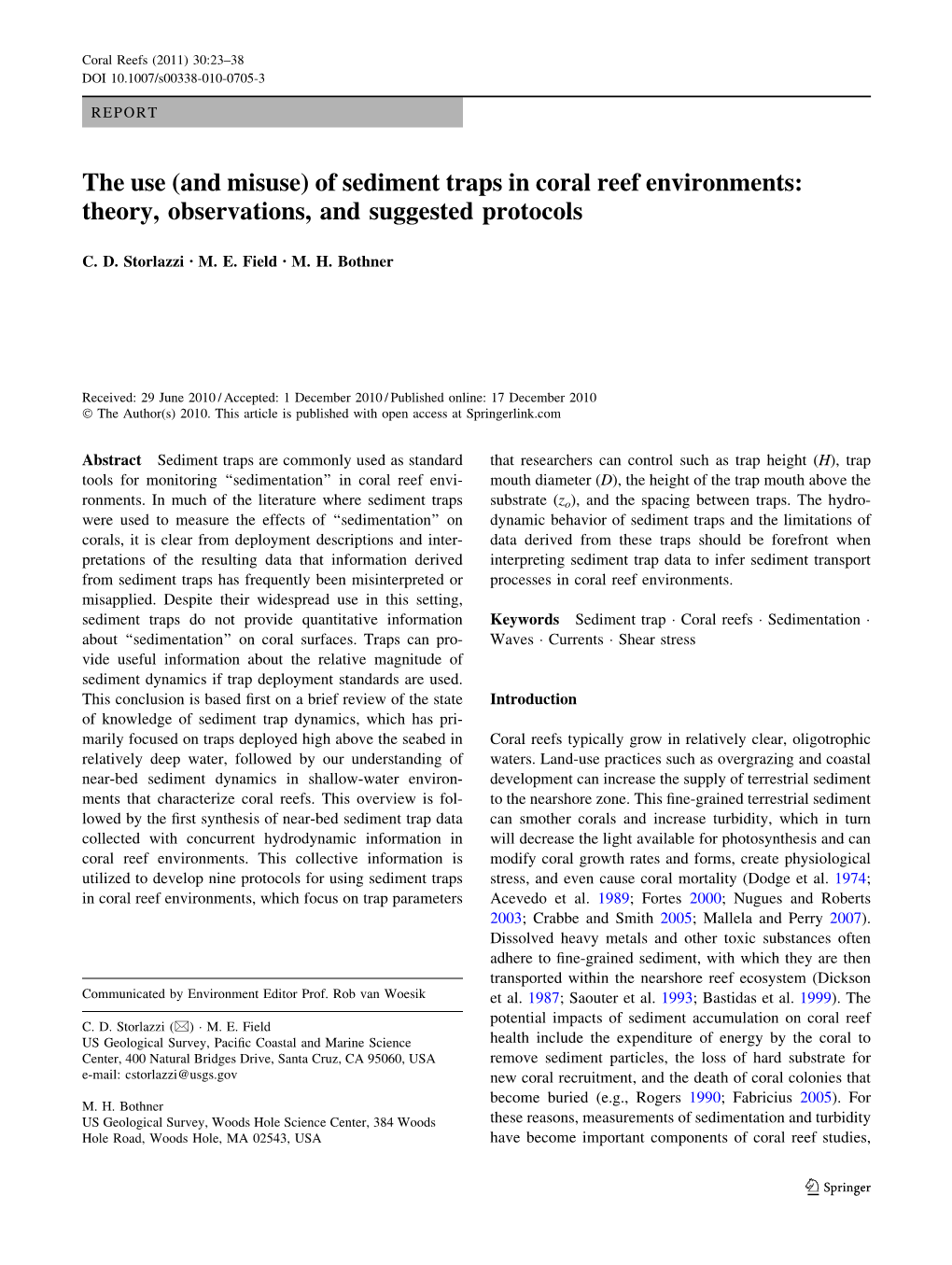 The Use (And Misuse) of Sediment Traps in Coral Reef Environments: Theory, Observations, and Suggested Protocols