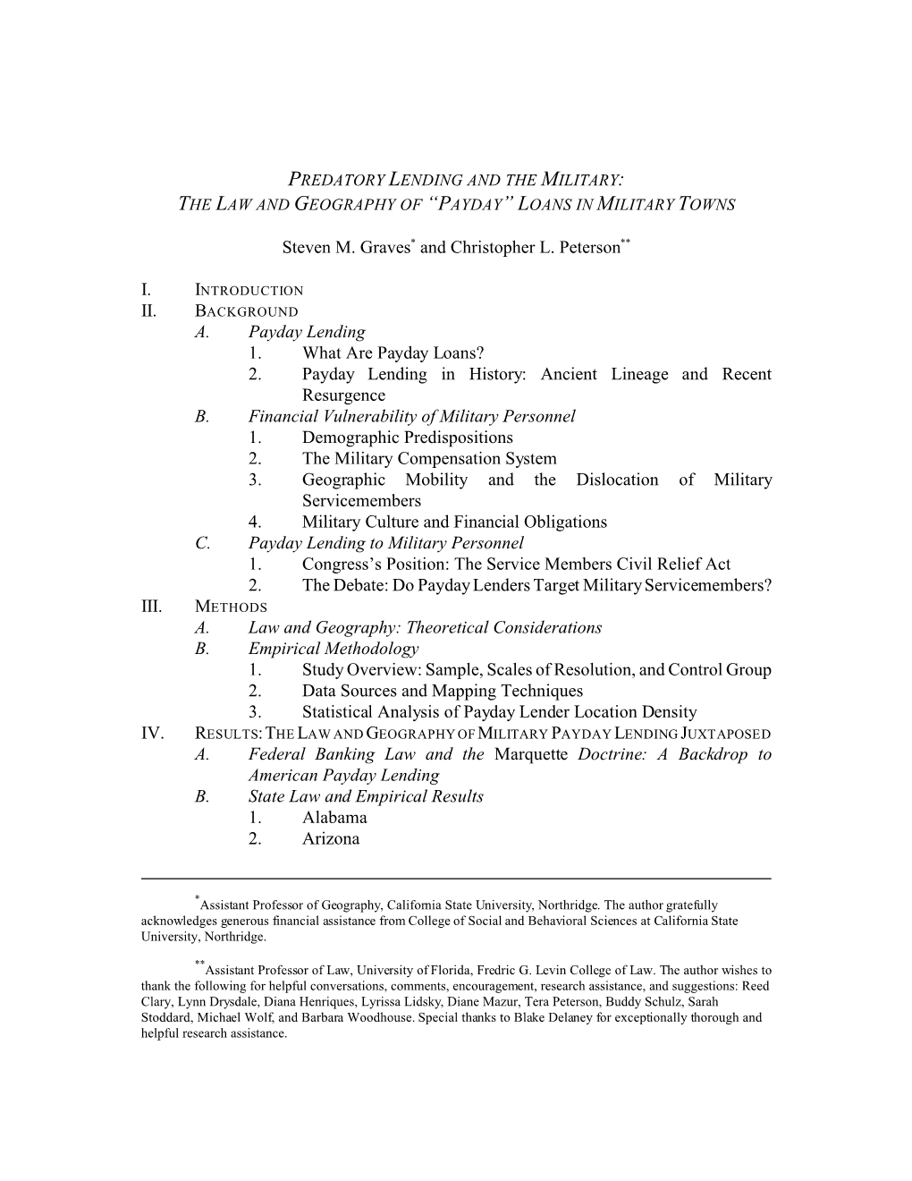 Predatory Lending and the Military: the Law and Geography of “Payday” Loans in Military Towns