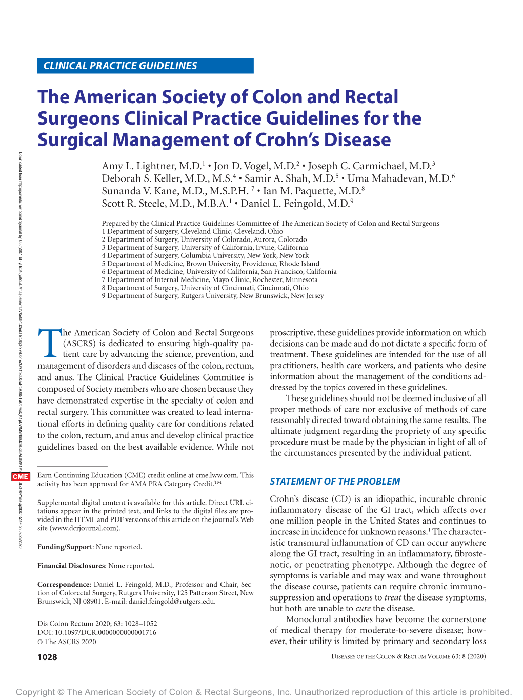 Clinical Practice Guideline for the Surgical Management of Crohn's