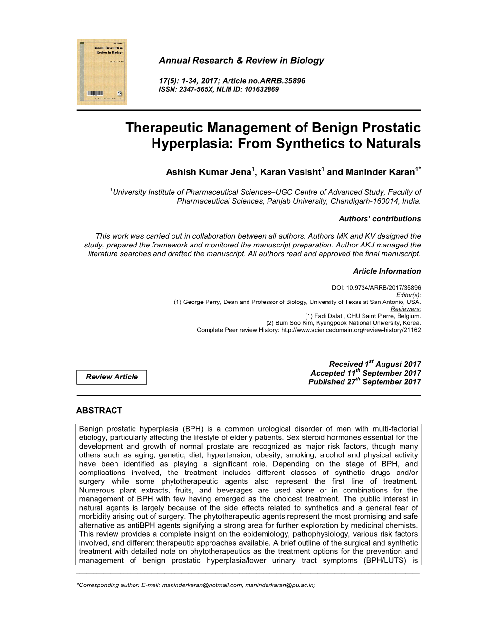 Therapeutic Management of Benign Prostatic Hyperplasia: from Synthetics to Naturals