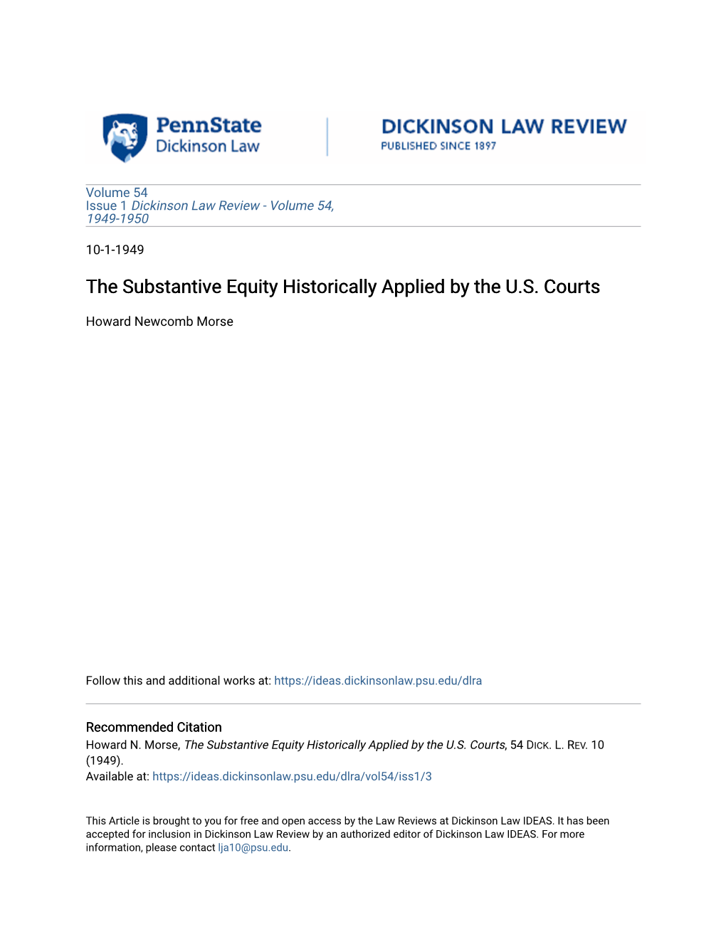 The Substantive Equity Historically Applied by the U.S. Courts