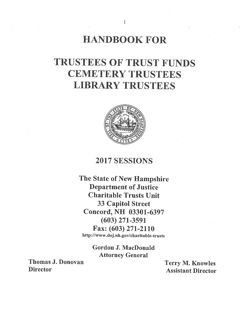 Handbook for Trustees of the Trust Funds, Cemetery Trustees, Library