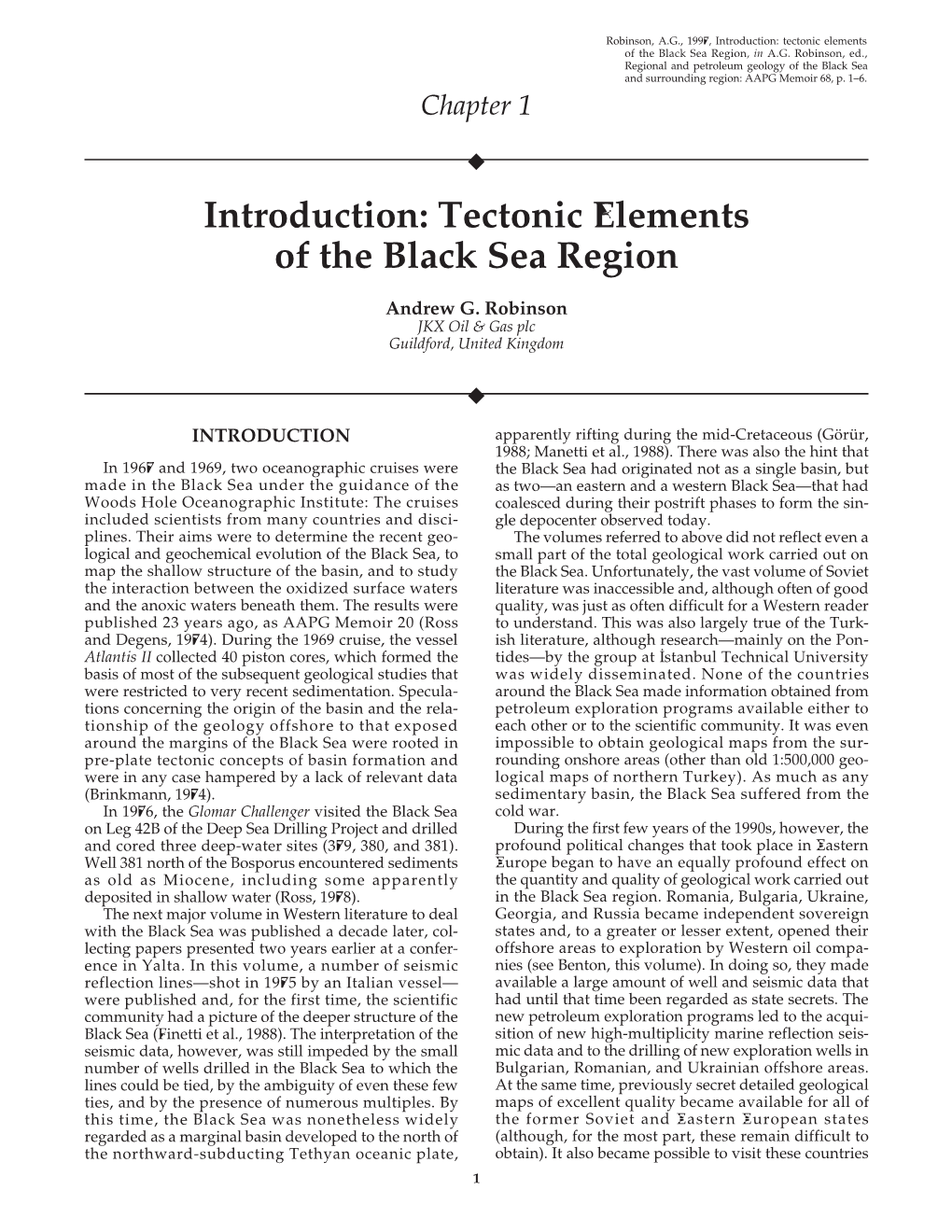 Chapter 1: Introduction: Tectonic Elements of the Black Sea Region