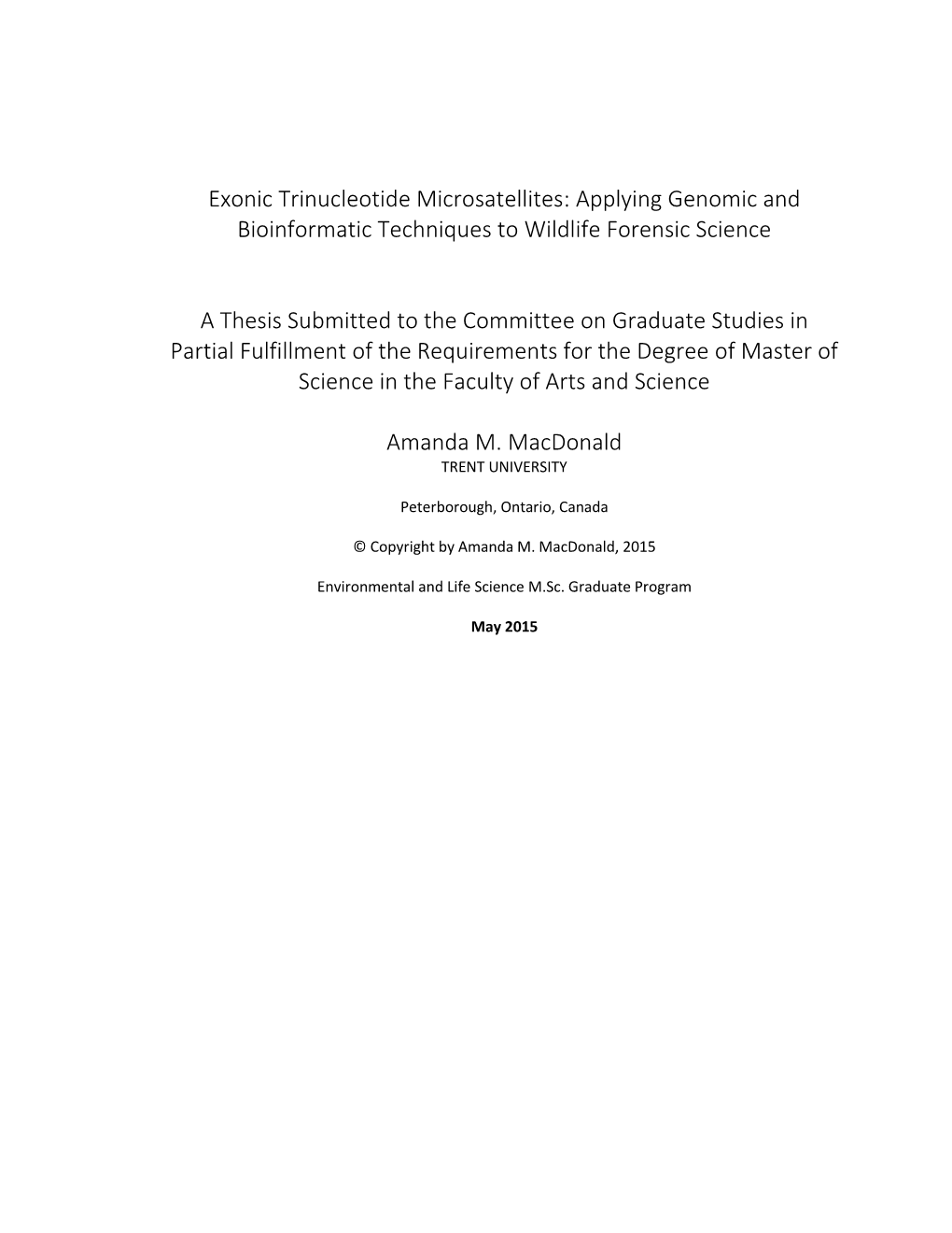 Exonic Trinucleotide Microsatellites: Applying Genomic and Bioinformatic Techniques to Wildlife Forensic Science