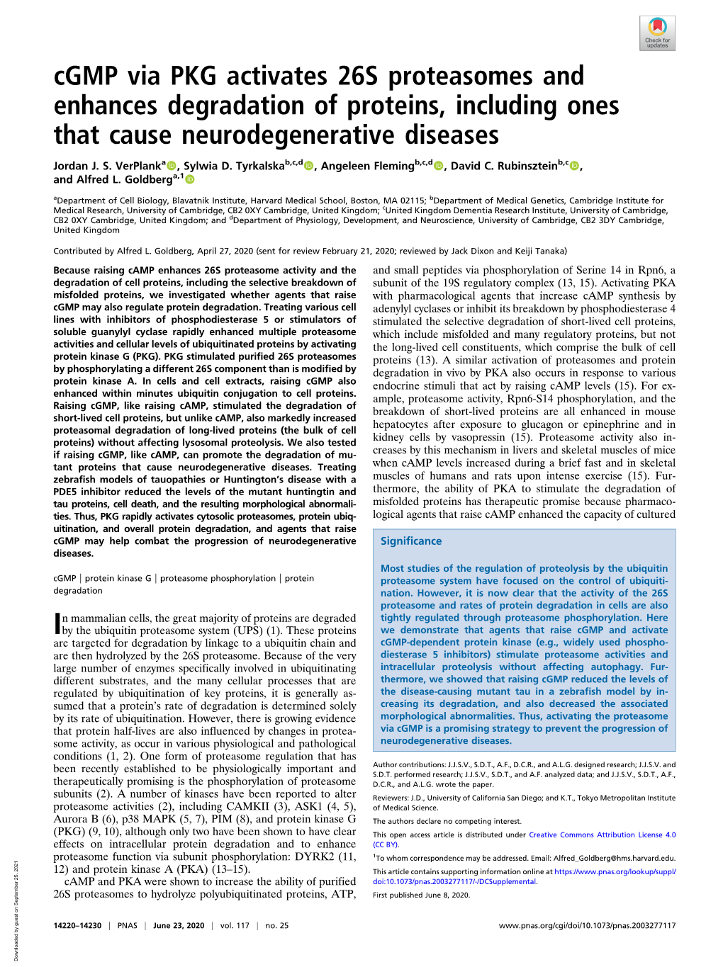 Cgmp Via PKG Activates 26S Proteasomes and Enhances Degradation of Proteins, Including Ones That Cause Neurodegenerative Diseases