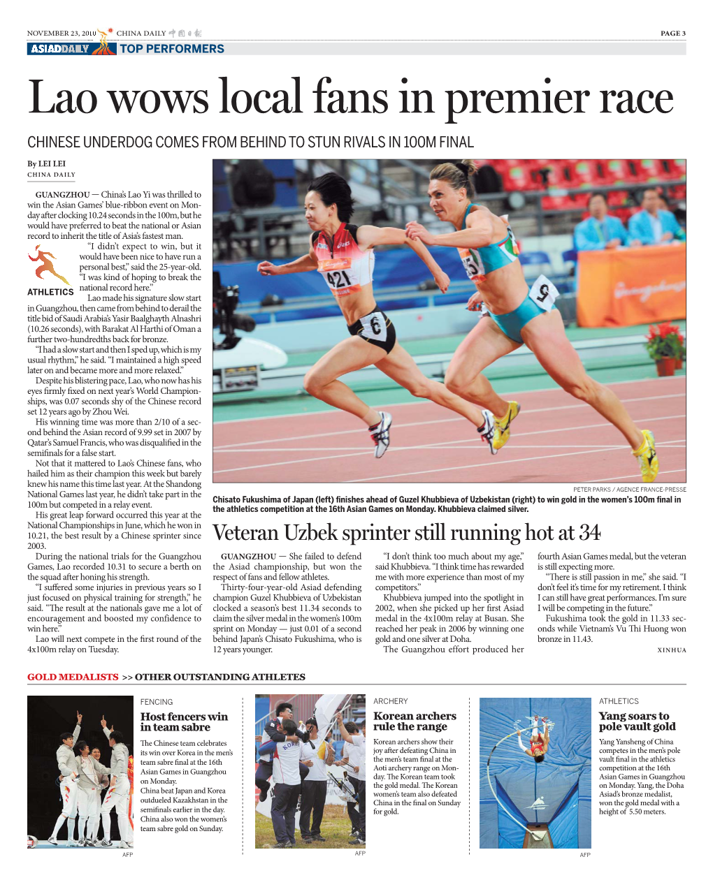 Lao Wows Local Fans in Premier Race CHINESE UNDERDOG COMES from BEHIND to STUN RIVALS in 100M FINAL
