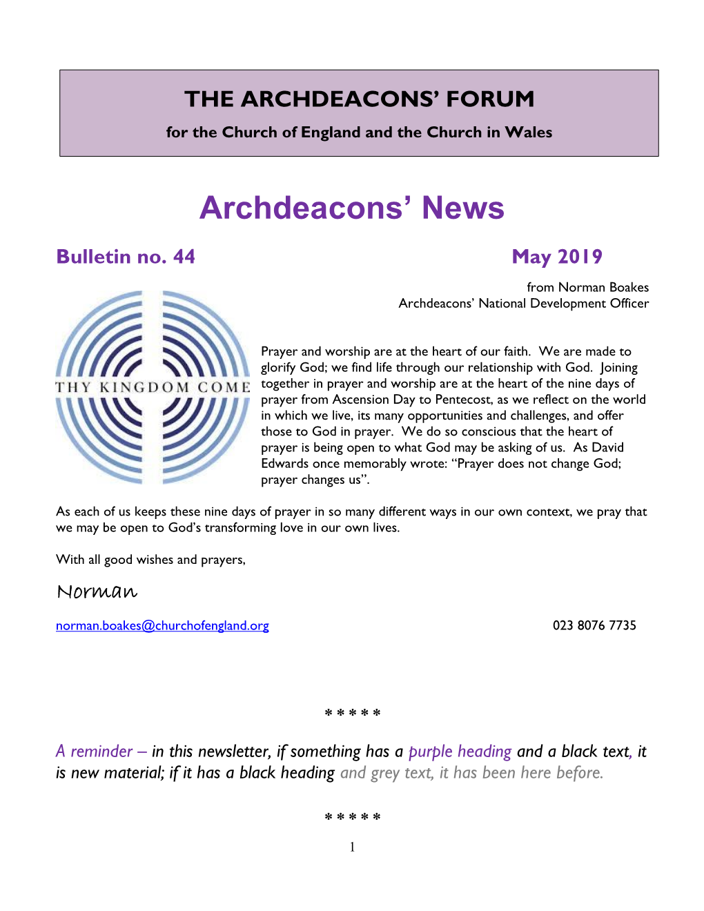 May 2019 Archdeacons' News