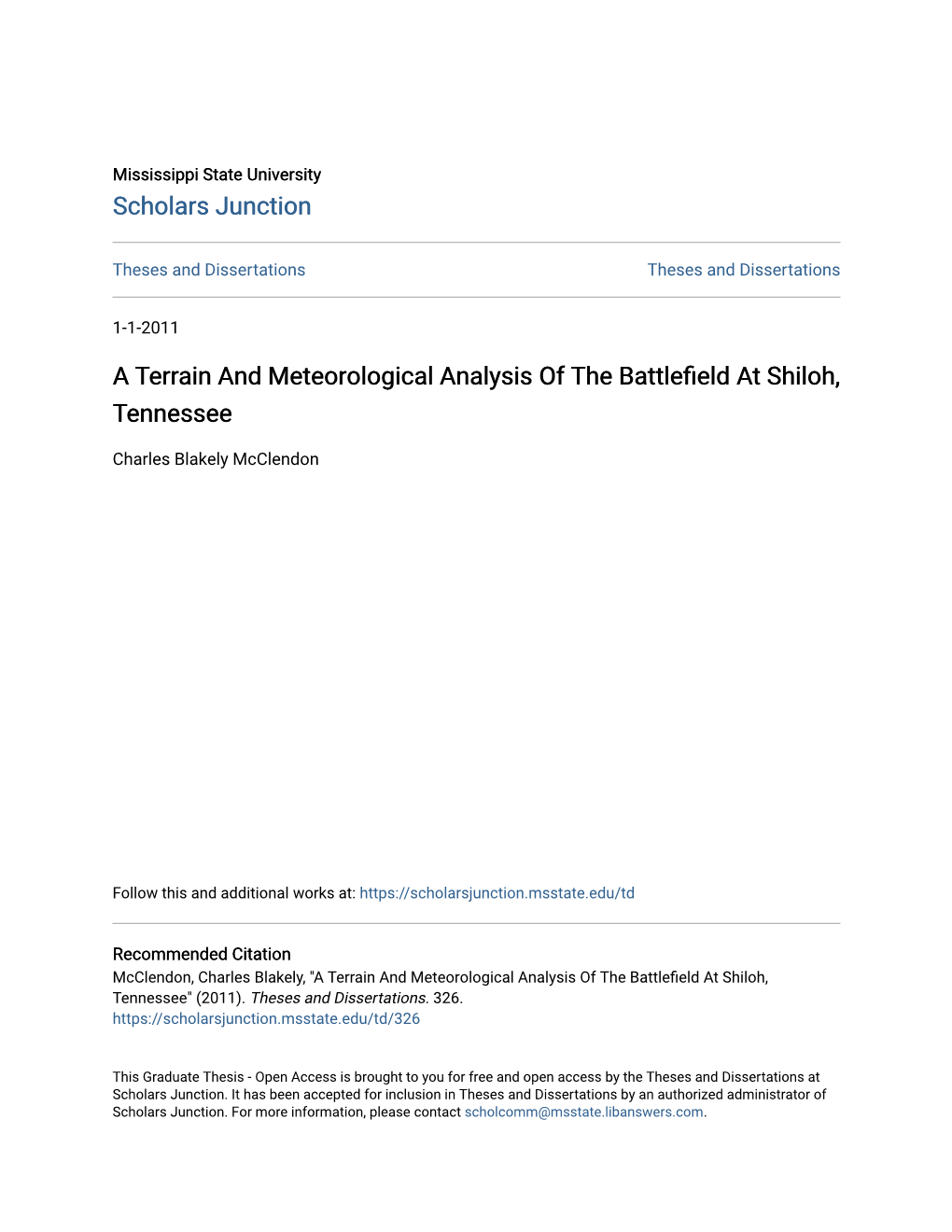 A Terrain and Meteorological Analysis of the Battlefield Ta Shiloh, Tennessee