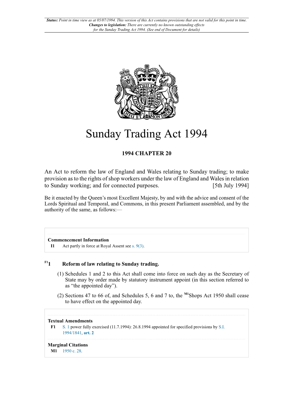 Sunday Trading Act 1994