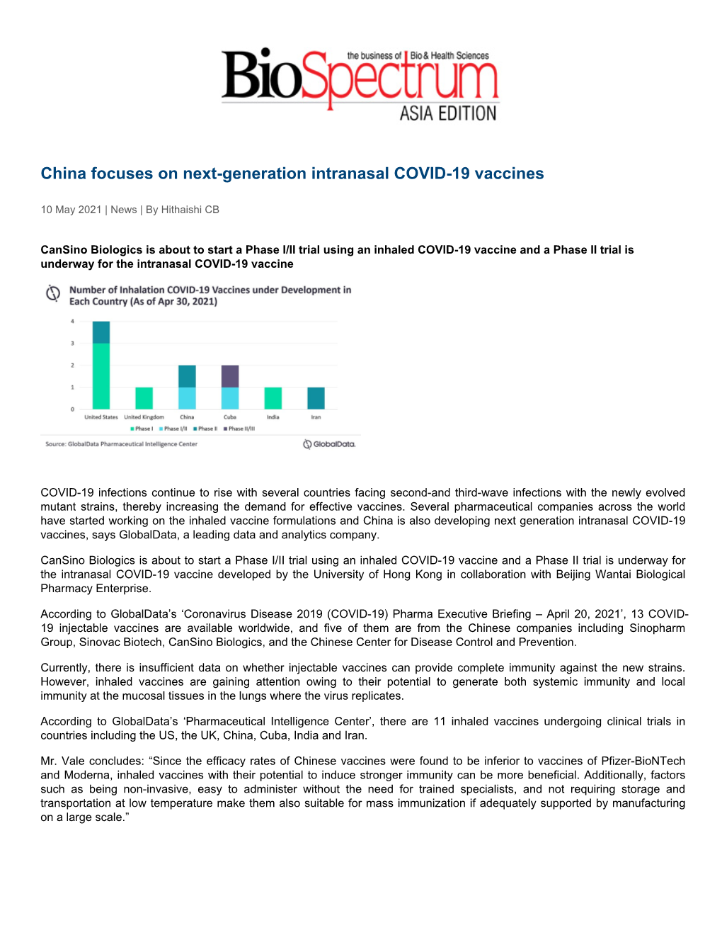 China Focuses on Next-Generation Intranasal COVID-19 Vaccines