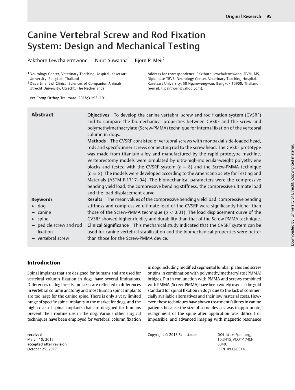 Canine Vertebral Screw and Rod Fixation System: Design and Mechanical Testing