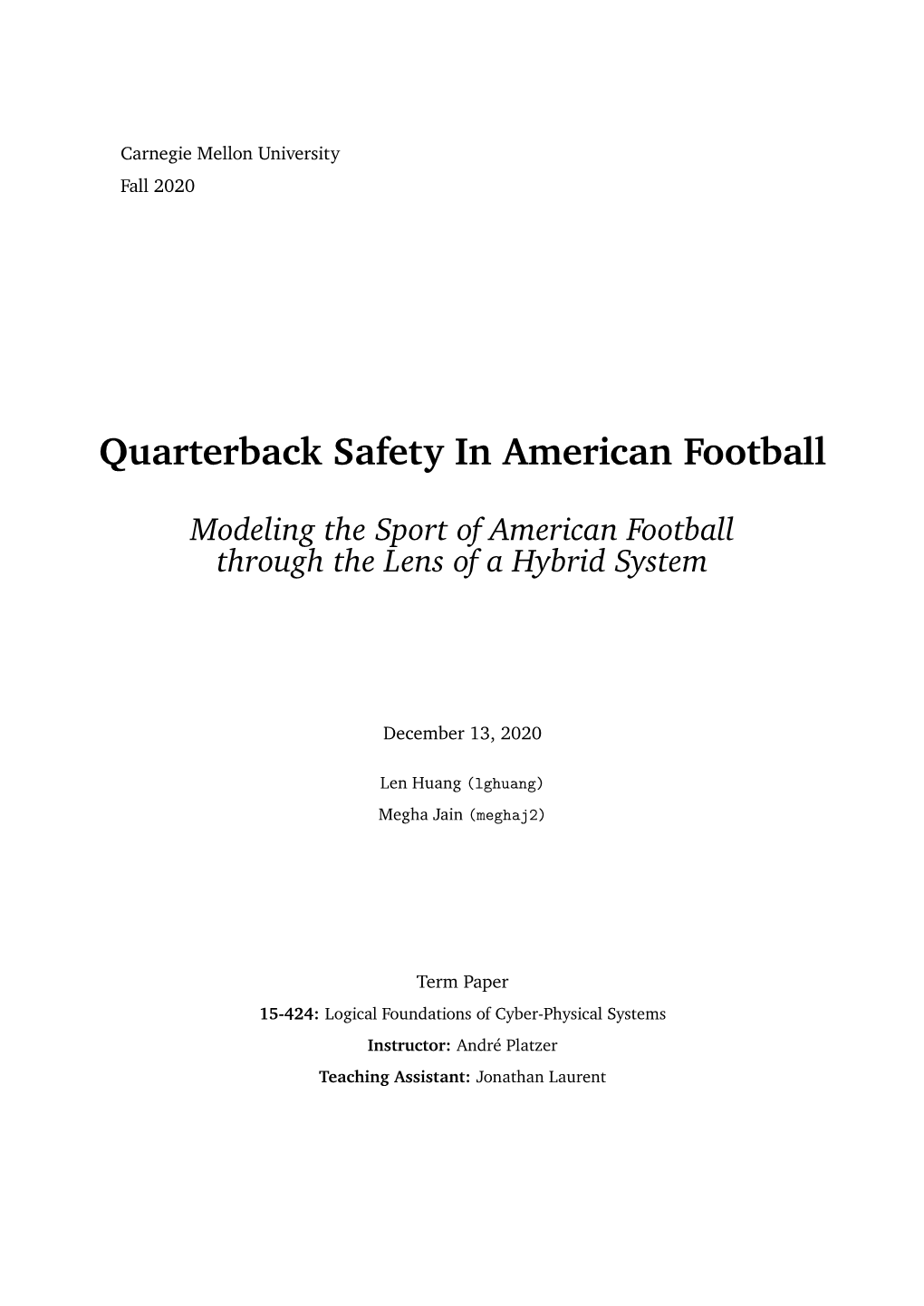 Quarterback Safety in American Football