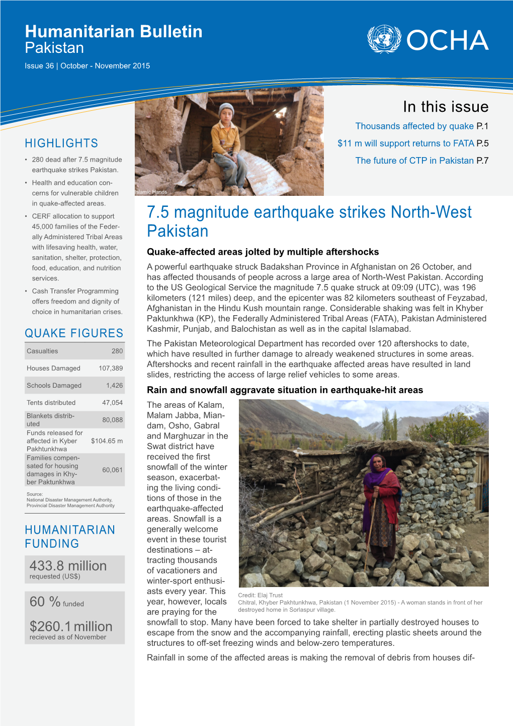 7.5 Magnitude Earthquake Strikes North-West Pakistan Humanitarian