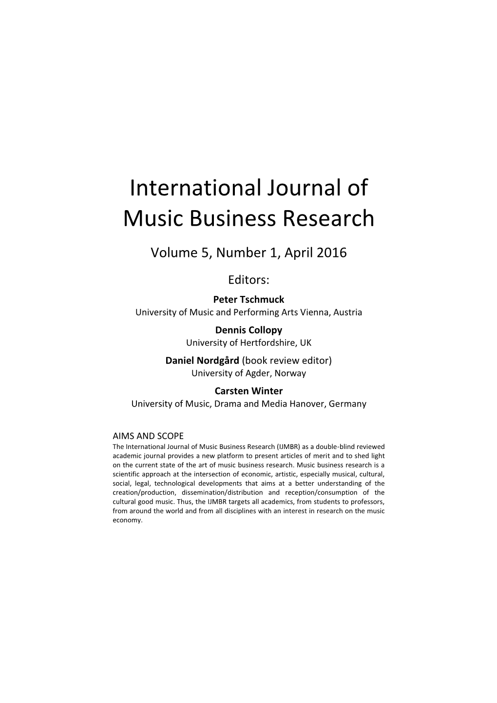 Volume 5, No 1, April 2016