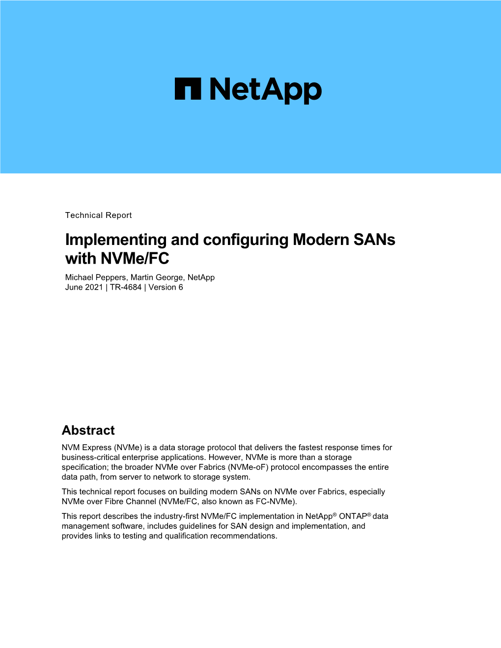 TR-4684: Implementing and Configuring Modern Sans with Nvme/FC