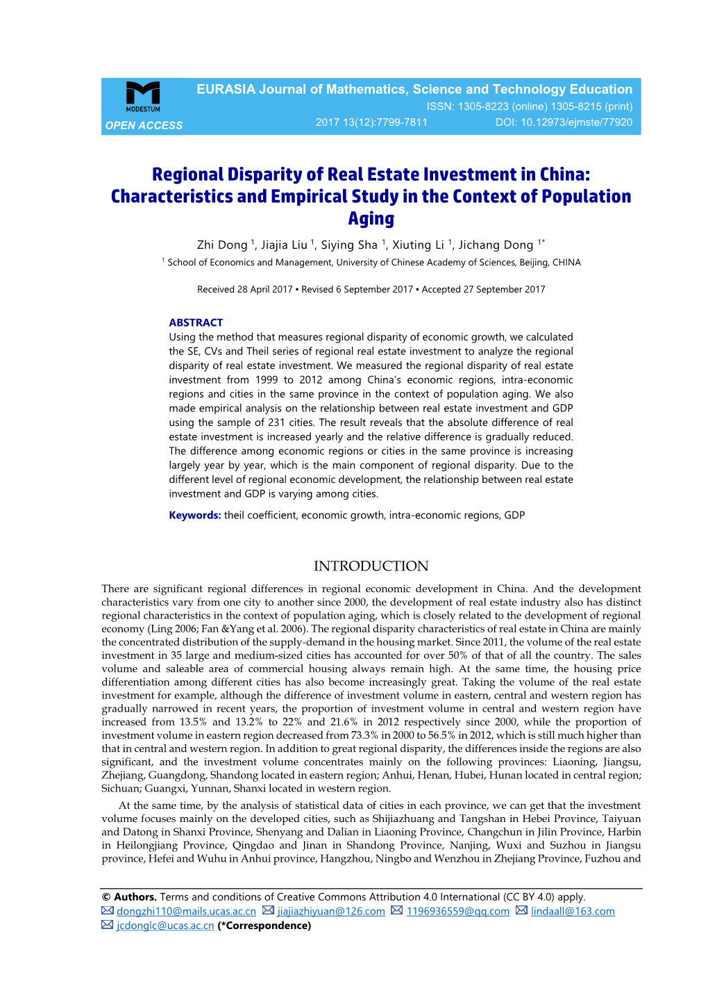 Regional Disparity of Real Estate Investment in China: Characteristics and Empirical Study in the Context of Population Aging