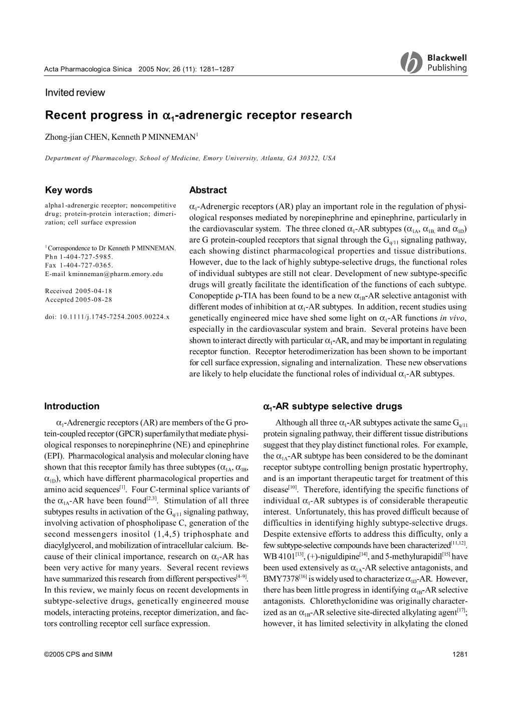 Recent Progress in Α1-Adrenergic Receptor Research