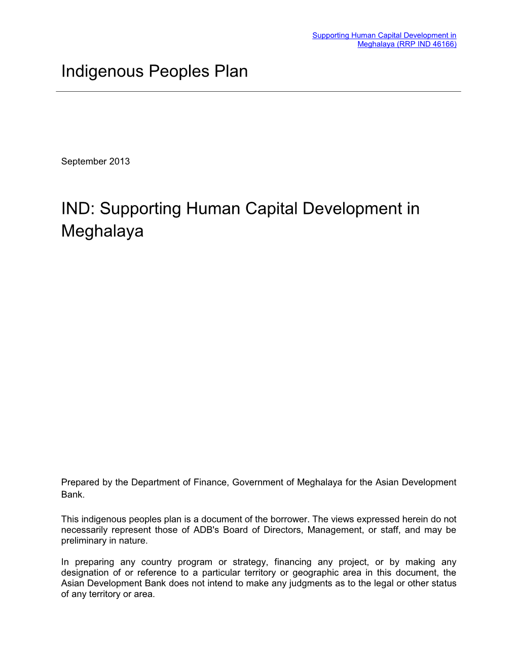 Indigenous Peoples Plan IND: Supporting Human Capital